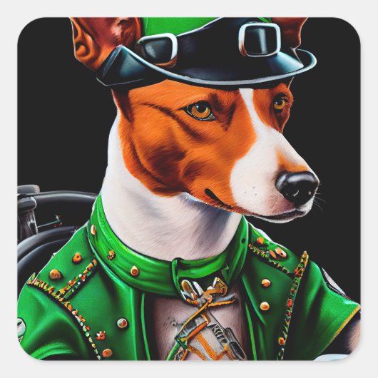 Basenji Dog fiets St. Patrick's Day Vierkante Sticker (Voorkant)