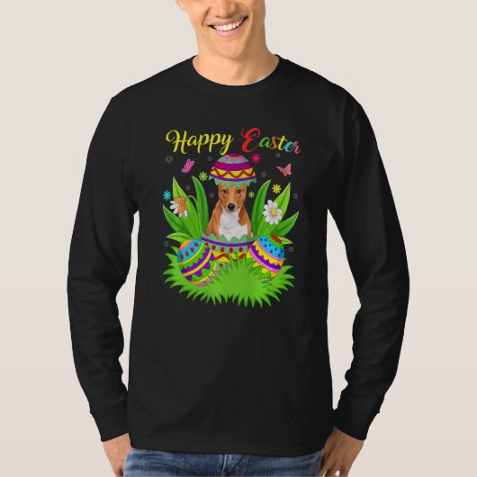 Basenji Dog Floral Easter Egg Funny Basenji Easte T-shirt (Voorkant)