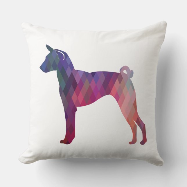 Basenji Dog Geo Pattern Silhouette Pink Kussen (Voorkant)