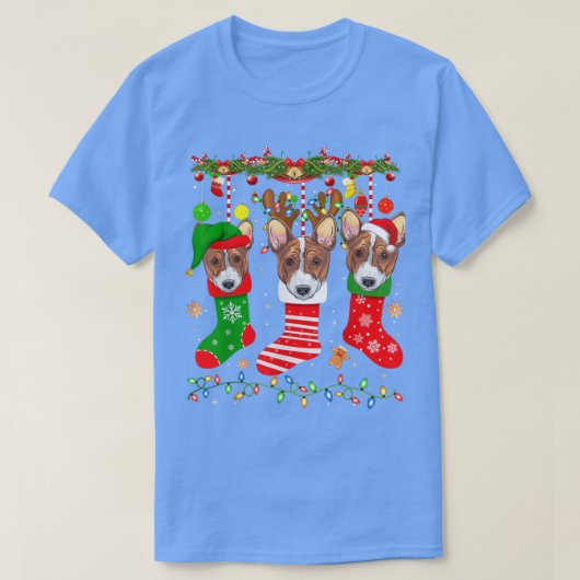 Basenji Dog in kerstmis Sokken lights juweel T-shirt (Design voorkant)
