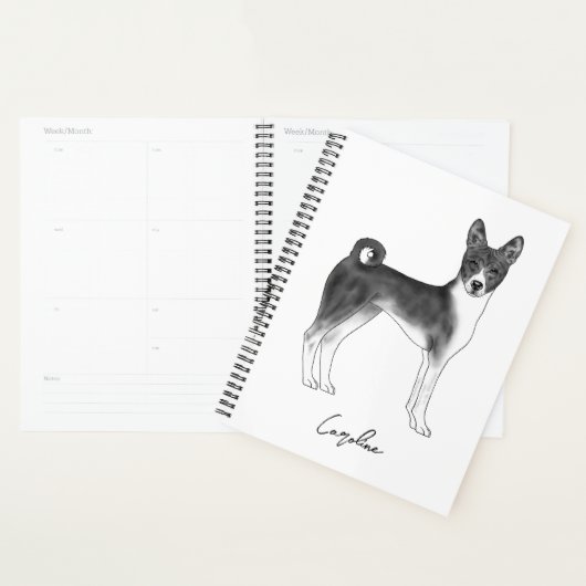 Basenji Dog in zwart-wit met aangepaste tekst Planner (Display)