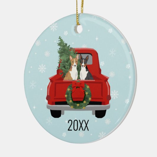 Basenji Dog Kerstfeestdag Keramisch Ornament (Links)