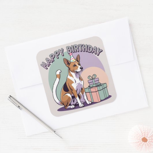 Basenji Dog Kleurrijk Vierkante Sticker (Envelop)