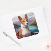 Basenji Dog op een peddel: Een Schilderachtig avon Vierkante Sticker (Envelop)