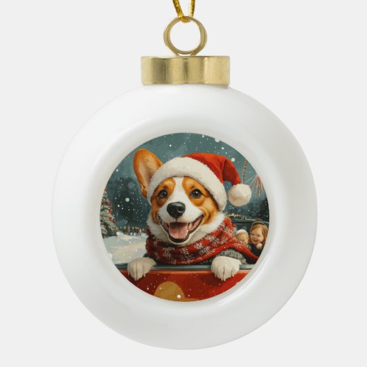 Basenji Dog Roller Onderzetter Kerst Keramische Bal Ornament (Voorkant)