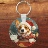 Basenji Dog Roller Onderzetter Kerst Sleutelhanger (Voorkant)