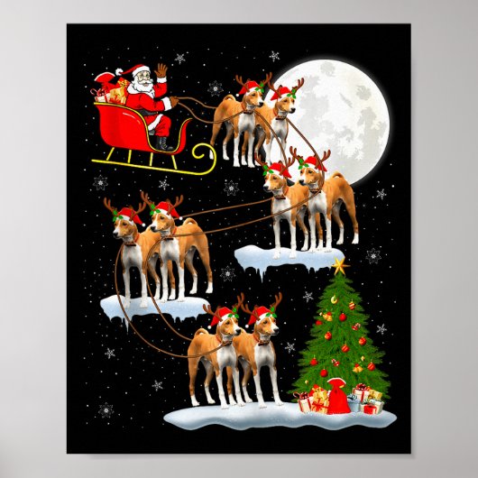 Basenji Dog Santa Sleigh Flying Funny Magical Chri Poster (Voorkant)