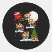 Basenji Dog Santa Sleigh Flying Funny Magical Chri Ronde Sticker (Voorkant)