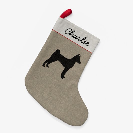 Basenji Dog Silhouette Personalized Holiday Xmas Kleine Kerstsok (Voorkant (Hangend))
