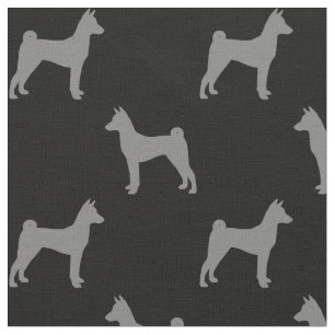Basenji Dog Silhouettes Grey en Black Patterned Stof