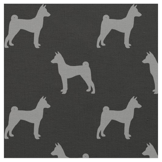 Basenji Dog Silhouettes Grey en Black Patterned Stof (Close Up)