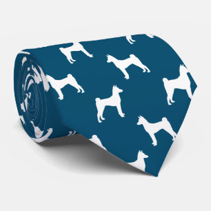 Basenji Dog Silhouettes Pattern Blue en White Stropdas