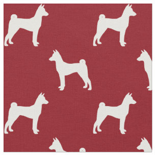 Basenji Dog Silhouettes Red en White Patterned Stof