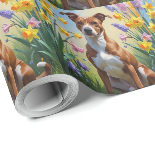 Basenji Dog Spring Bloemen Schilderen Cadeaupapier (Rol Hoek)