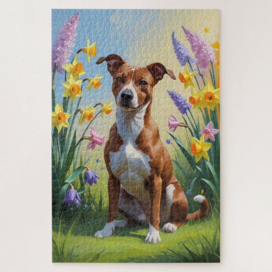 Basenji Dog Spring Bloemen Schilderen Legpuzzel (Verticaal)