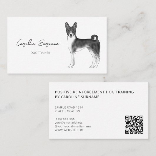 Basenji Dog-tekening in zwart-wit minimalistisch Visitekaartje (Voorkant / Achterkant)