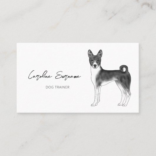 Basenji Dog-tekening in zwart-wit minimalistisch Visitekaartje (Voorkant)
