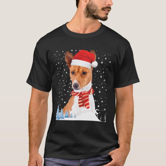 Basenji Dog Ugly KerstSweater Santa Hat Funny T-shirt (Voorkant)