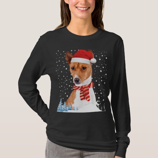 Basenji Dog Ugly KerstSweater Santa Hat Funny T-shirt (Voorkant)