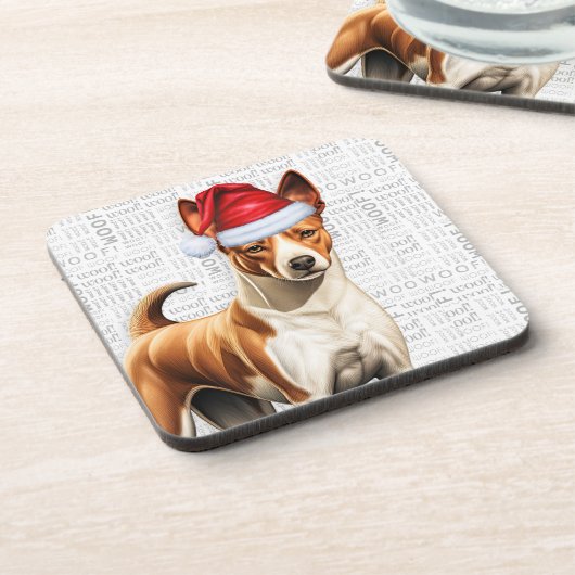 Basenji Dog Woof Word Art Holiday Bier Onderzetter (Linkerzijde)