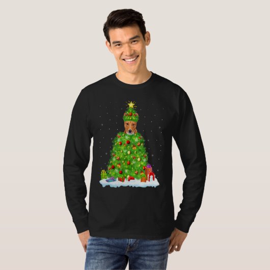 Basenji Dog Xmas Lighting Tree Basenji Chris T-shirt (Voorkant volledig)