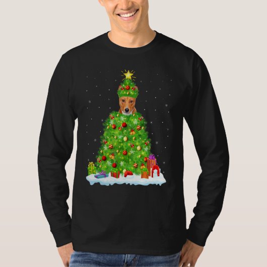 Basenji Dog Xmas Lighting Tree Basenji Chris T-shirt (Voorkant)