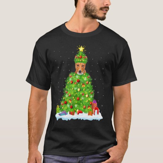 Basenji Dog Xmas Lighting Tree Basenji Chris T-shirt (Voorkant)