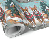 Basenji Dogs Christmas Snow Holiday Cadeaupapier (Rol Hoek)