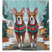 Basenji Dogs Christmas Snow Holiday  Douchegordijn (Voorkant)