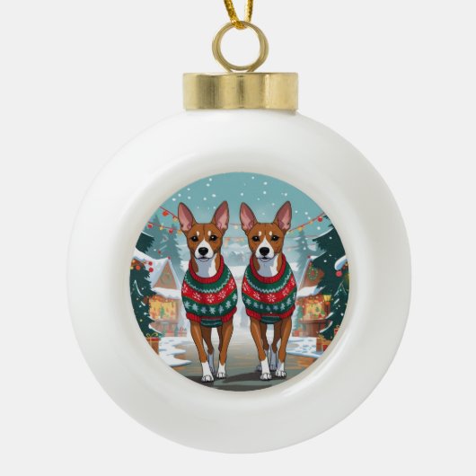 Basenji Dogs Christmas Snow Holiday  Keramische Bal Ornament (Voorkant)
