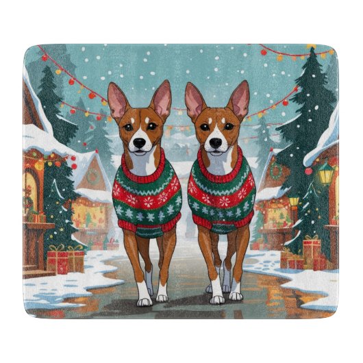 Basenji Dogs Christmas Snow Holiday Snijplank (Voorkant)