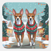 Basenji Dogs Christmas Snow Holiday  Vierkante Sticker (Voorkant)