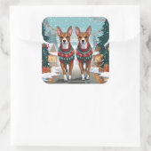 Basenji Dogs Christmas Snow Holiday  Vierkante Sticker (Tas)