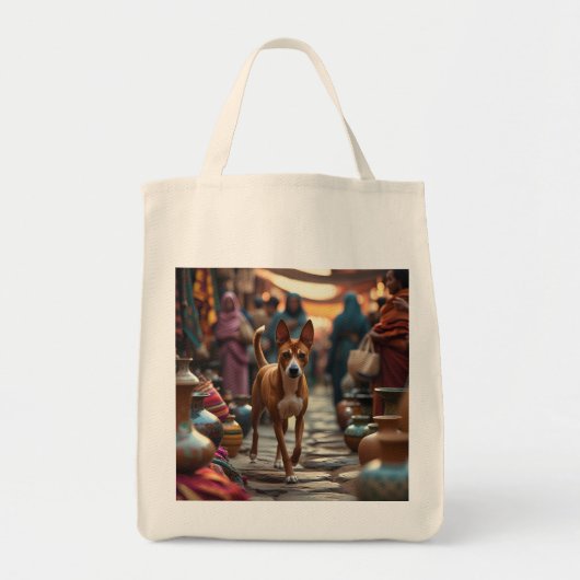 Basenji Elegant Grocery Canvas tas (Voorkant)