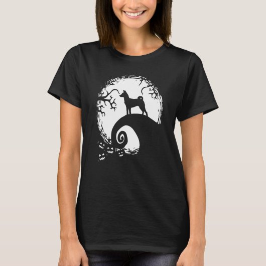 Basenji En Maan Halloween T-shirt (Voorkant)