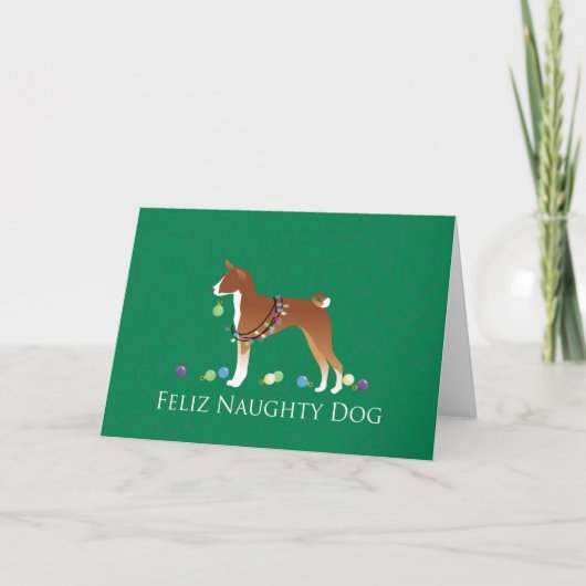 Basenji Feliz Naughty Dog Kerstmis Feestdagen Kaart (Voorkant)