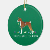 Basenji Feliz Naughty Dog Kerstmis Keramisch Ornament (Links)