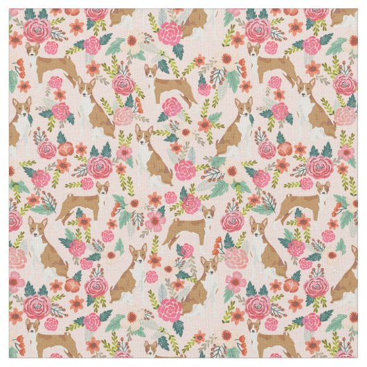 Basenji  floraals roze stof (Close Up)