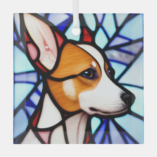 Basenji "Glas in lood" Glas Ornament (Voorkant)