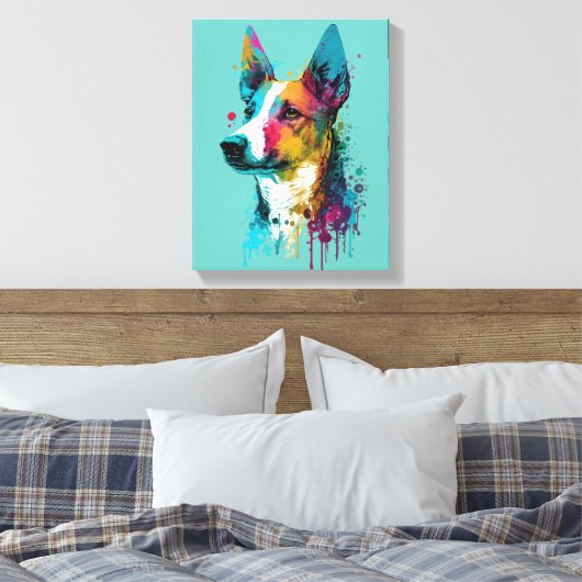 Basenji - Graffiti Neon Ink Splash Canvas Afdruk (Insitu (Slaapkamer))