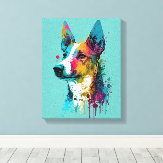 Basenji - Graffiti Neon Ink Splash Canvas Afdruk (Insitu (Houten vloer))