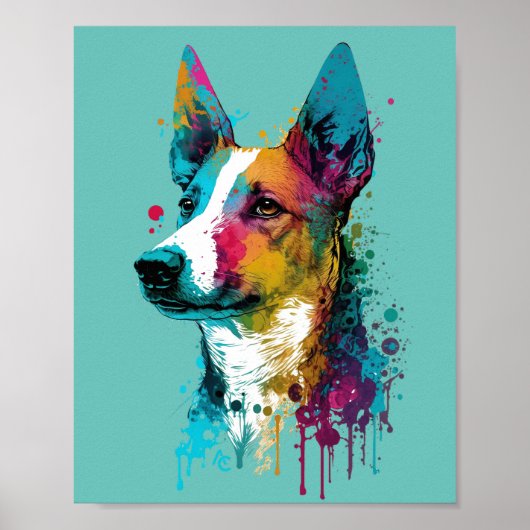 Basenji - Graffiti Neon Ink Splash Poster (Voorkant)