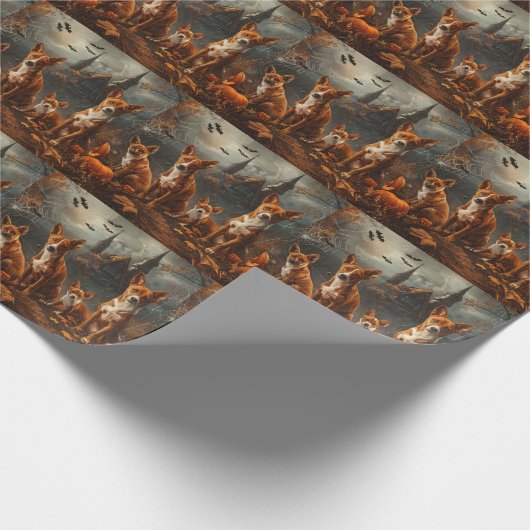Basenji Halloween Nacht Doggy Delight Cadeaupapier (Hoek)