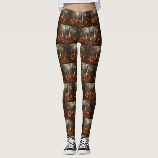 Basenji Halloween Nacht Doggy Delight Leggings (Voorkant)