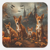 Basenji Halloween Nacht Doggy Delight Vierkante Sticker (Voorkant)