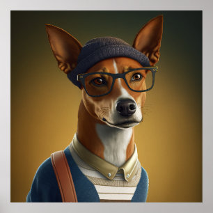 Basenji Hipster Dog Poster