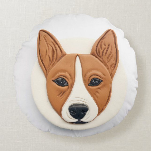 Basenji Hond 3D Geïnspireerd Rond Kussen (Voorkant)