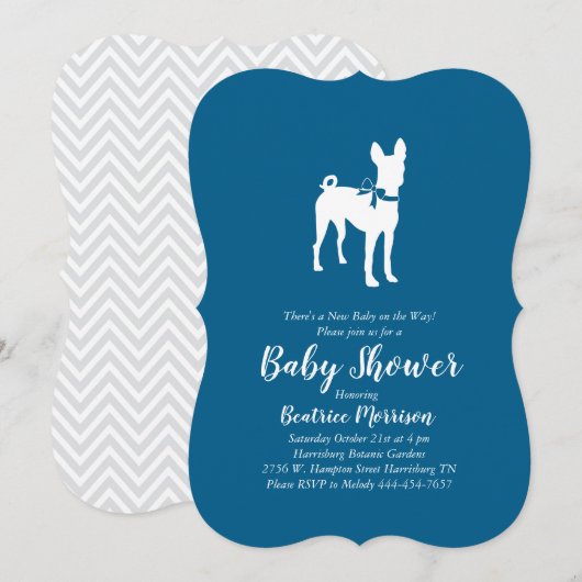 Basenji-hond baby shower jongen blauw kaart (Voorkant / Achterkant)