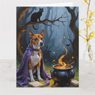 Basenji Hond grillig Halloween schilderij Kaart