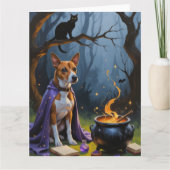 Basenji Hond grillig Halloween schilderij Kaart (Voorkant)